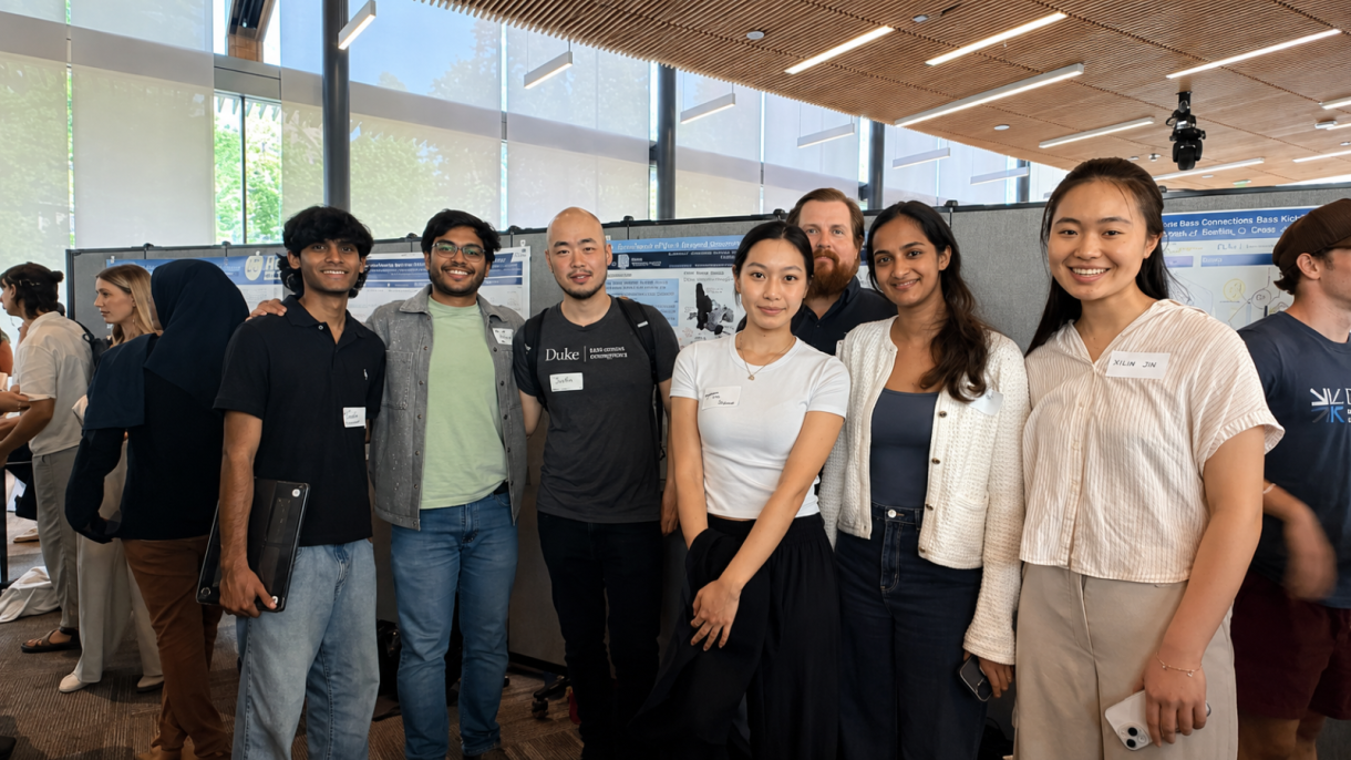 Ravi Prakash and teammates presenting at the 2026 Bass Connections Showcase
